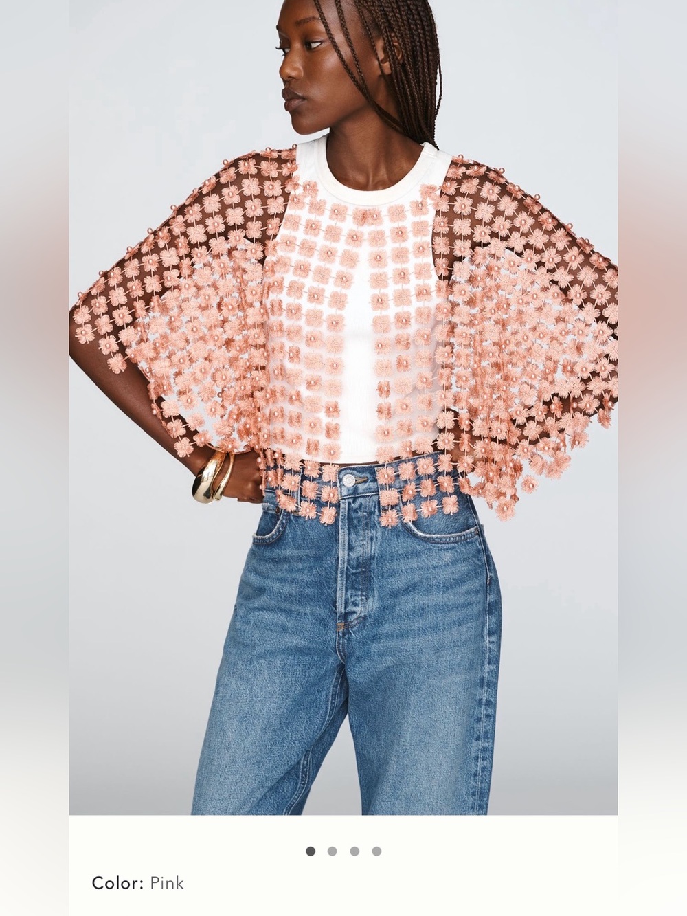 New one size fits all OS Anthropologie sheer pearl lace cape Peach Pink shawl